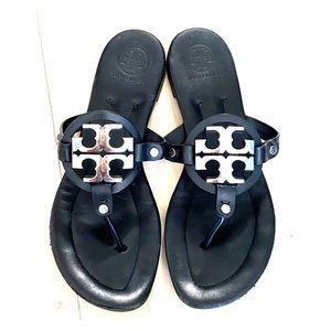 Tory Burch Miller Sandals - Black w/Silver logo